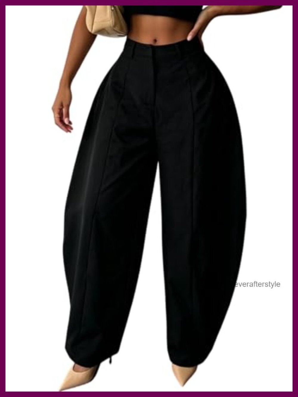 Women's High Waisted Barrel Balloon Leg Pleated Wide Leg Dress Pants Trousers